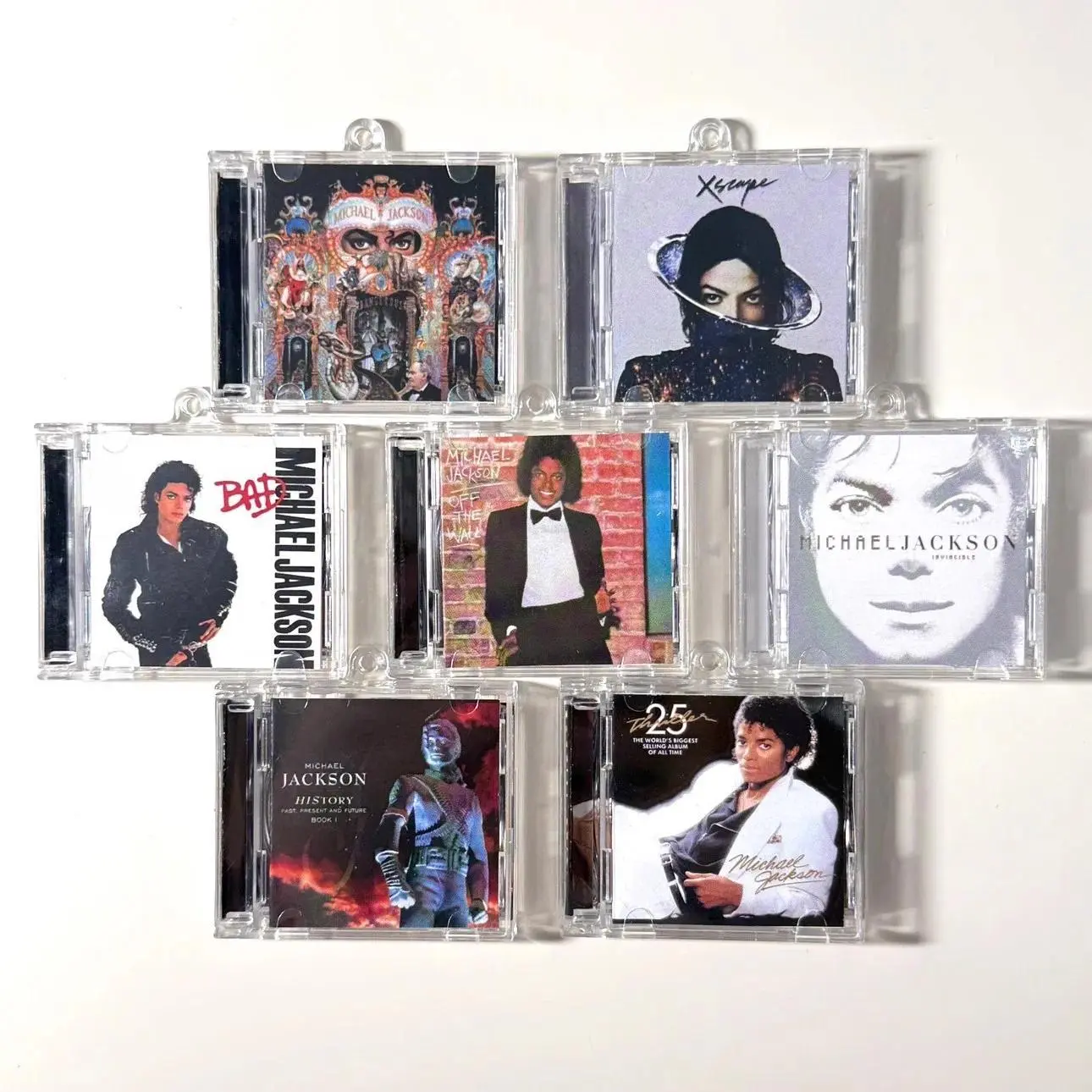 Classic Pop Michael Jackson MJ MINI Music CD NFC Keychain Play Song Thriller Album Bad Pendant Cosplay Key ring Acrylic Necklace
