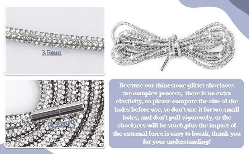 2PCS Rhinestone Glitter Shoe Laces – 47in Shiny Bling Rope Strings, No-Tie Shoelace Anchors Set, Versatile Drawstring Cords for Shoes, Hoodies, Trunks & Bags, Perfect DIY Decor Accessories for Footwear & Bedroom Styling