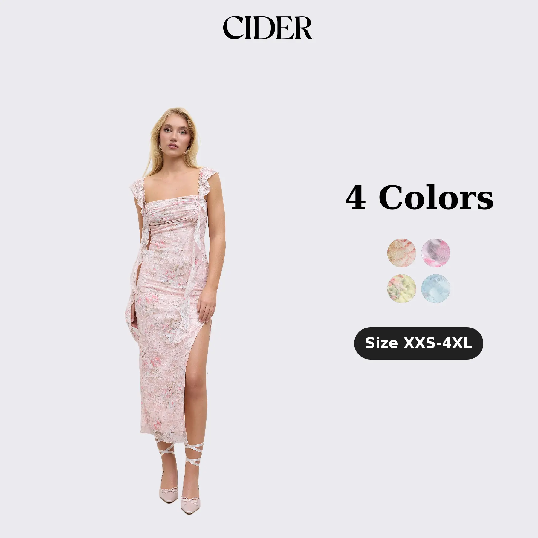 Cider Lace Floral Ruffle Hem Split Maxi Dress Cider Lace Floral Ruffle Hem Split Maxi Dress