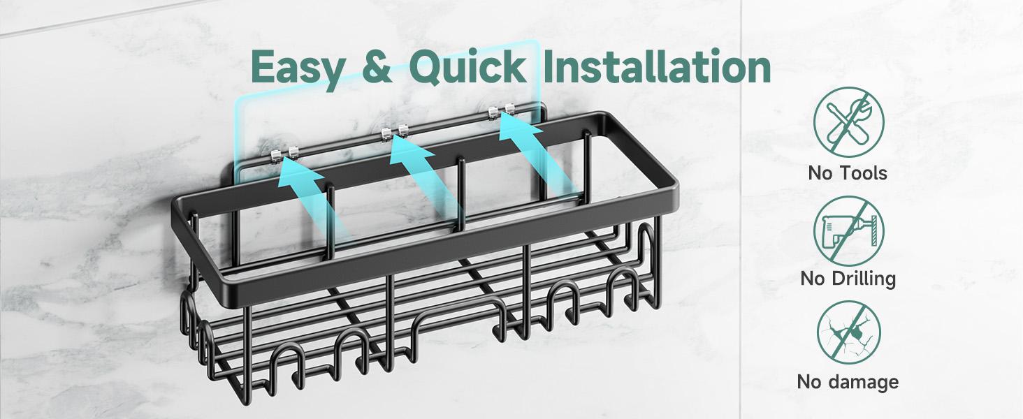 Shower Caddy 6-Pack, Advanced Rustproof Design, No Drilling Adhesive Shelves, Rack with Soap Holder, Large Capacity Bathroom Organizers and Storage, Wall-Mounted Kitchen & Home Decor