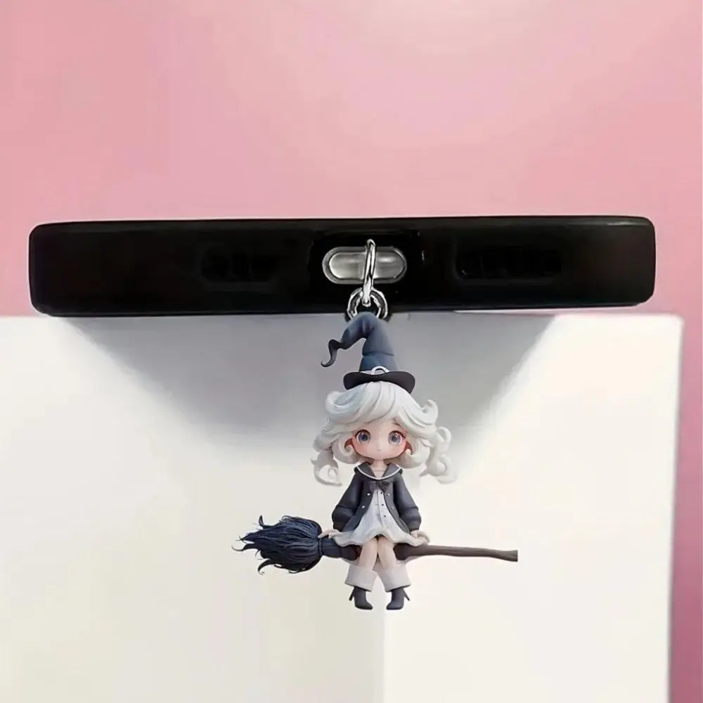 Crystal Dream Witch Design Phone Dust Plug Pendant Suitable for IPhone Type-C Charge Port Plug Anti Dust Accessory Decoration
