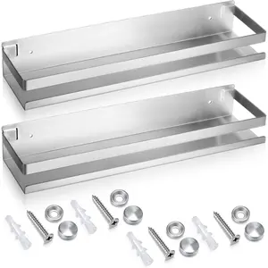 2 Pieces Stainless Steel Shelf Bathroom Shower Floating Shelves Wall Mounted Shower Caddy Basket Shelf Storage Organizer Shelves for Bathroom, Kitchen, Living Room(15.75 Inch/ 40 cm,Silver)