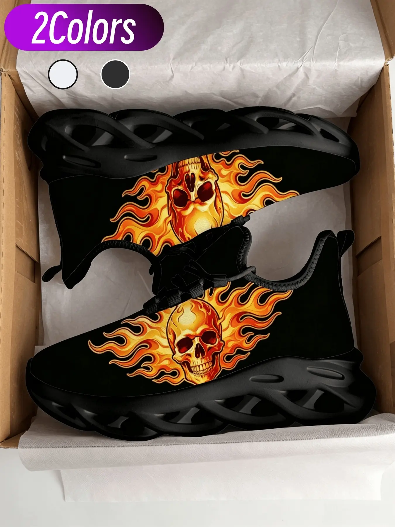 1 Pair Unisex Flame Skull Blade Sneakers | Halloween Punk Trendy Breathable Mesh Hollow Cushioned Non slip For Halloween Parties Streetwear Daily Outings