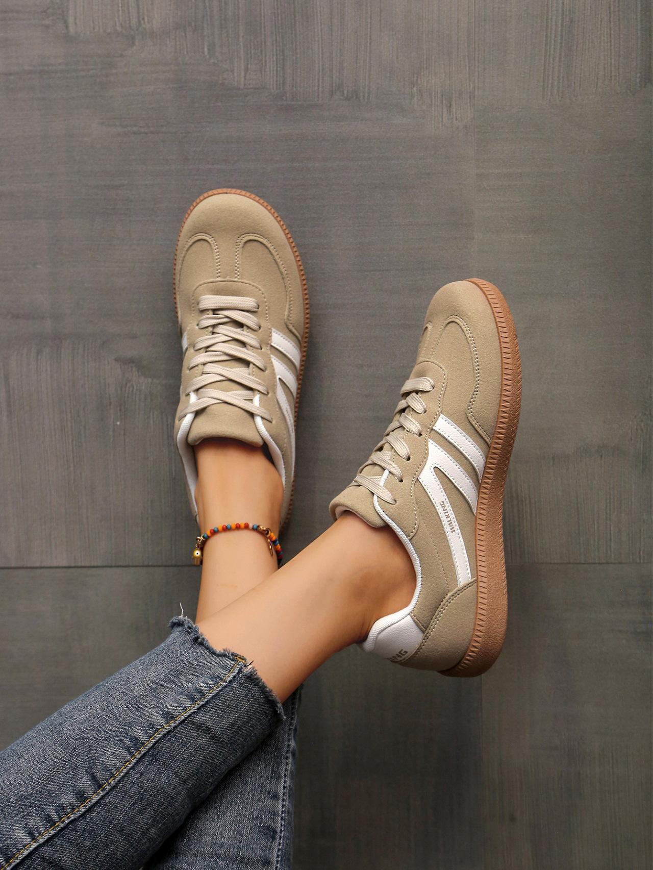 Women's Fashionable Patchwork Lace Up Low Top Casual Flat Sneakers , Casual Comfortable Sports Walking Shoes for Daily Wear, GAT Female All-match Round Toe Casual Shoes for Women & Girls SpringStatements