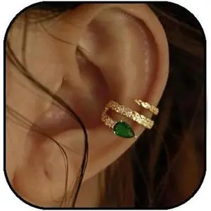 Green Snake Ear Cuff for Women Emerald Crystal Snake Huggie Ear Cuff Fake Earrings Minimalist Non Pierced Ear Clips Cartilage Earring