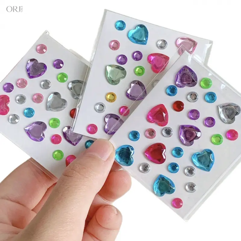 8 PCS  Mini Cartoon Sticker Pack, Heart Star Princess Reward Stickers, DIY Phone Case Decor, Cute Rhinestone Gem Stickers for Girls Craft Decoration