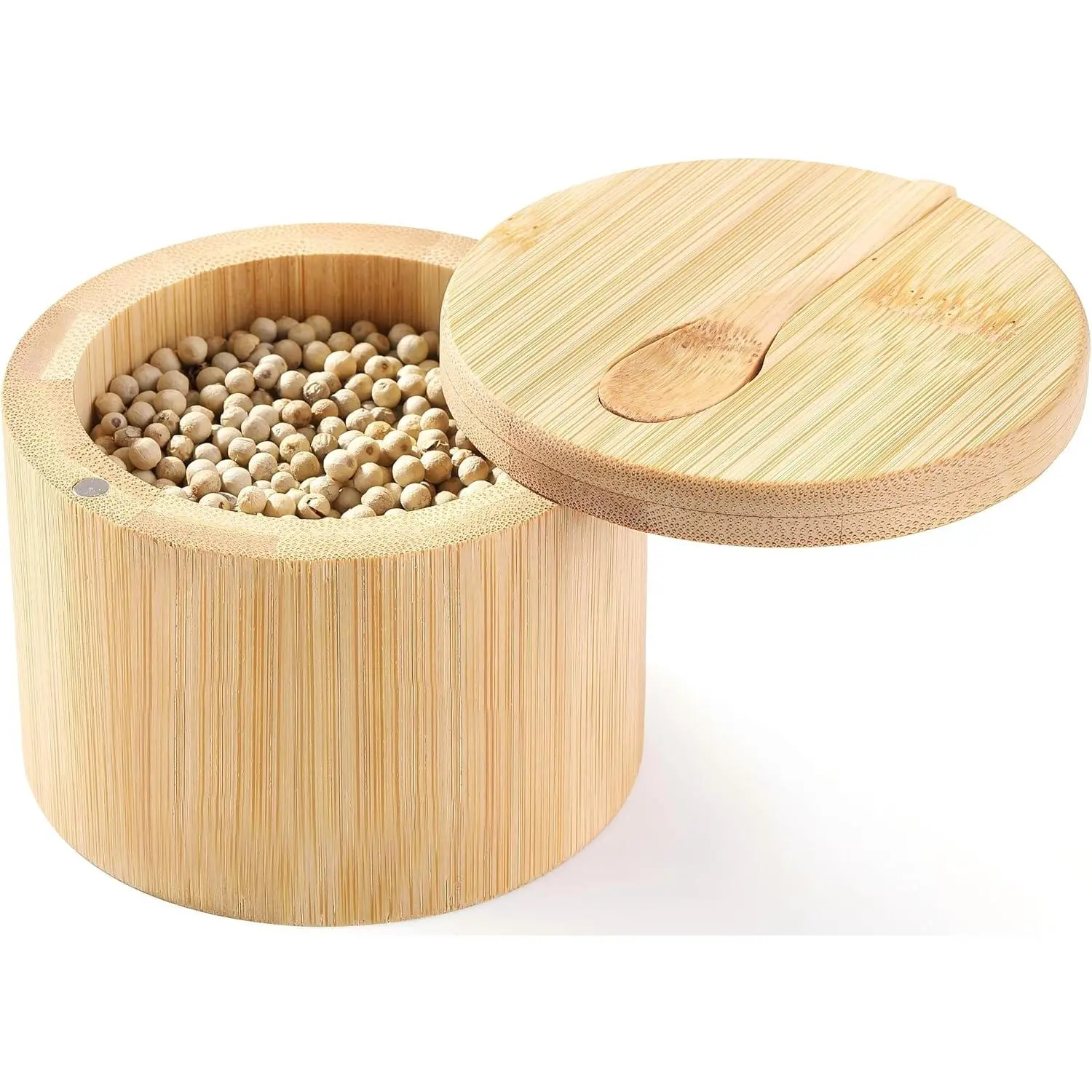Rustic 6 oz Kitchen Seasoning Jar - Salt Cellar with Swivel Lid and Spoon, Kitchen Utensils for Salt, Pepper, Sugar Storage