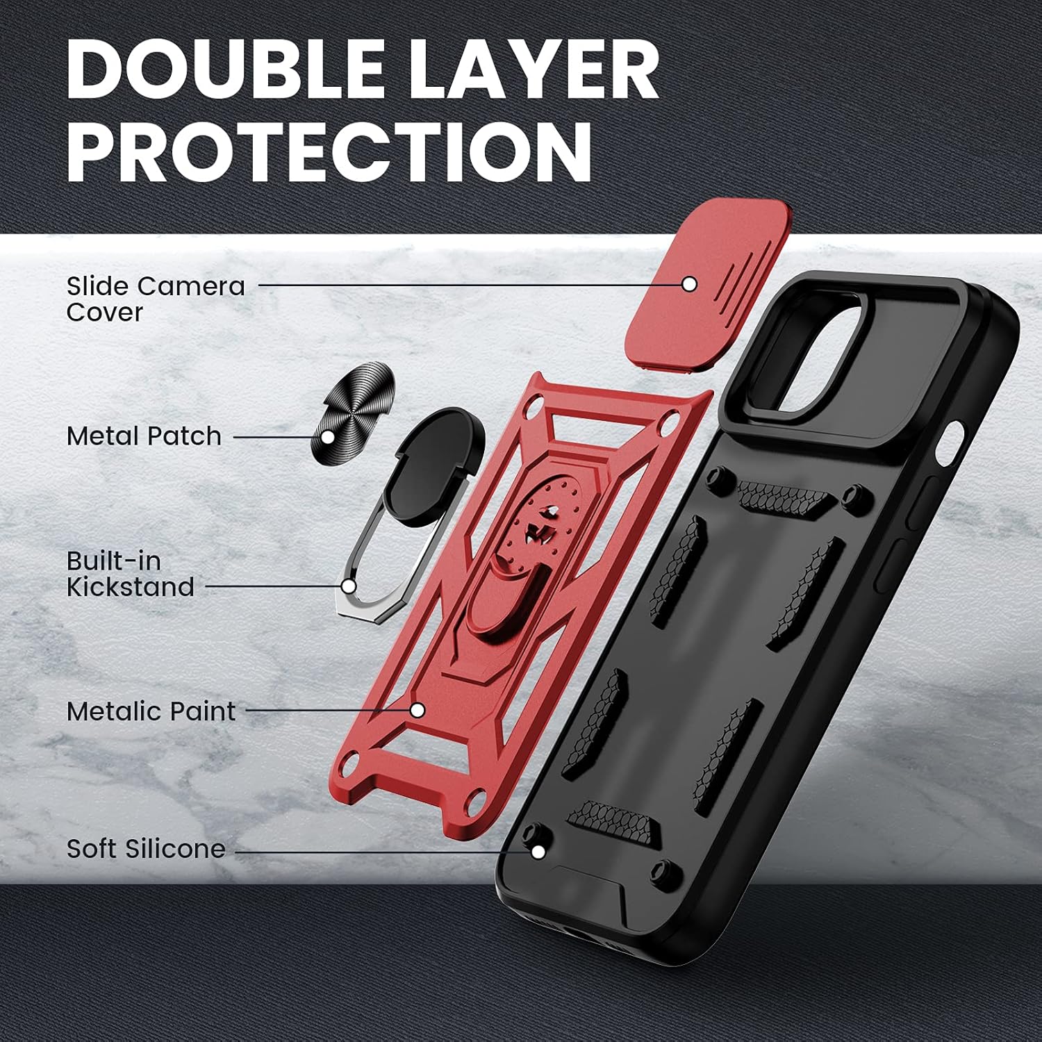 Phone case Compatible for iPhone 17 16 15 14 13 12 11 pro max plus, with Slide Camera Cover, Built-in 360° Rotate Ring Stand Magnetic Cover ,phone cases for iPhone 17 pro max
