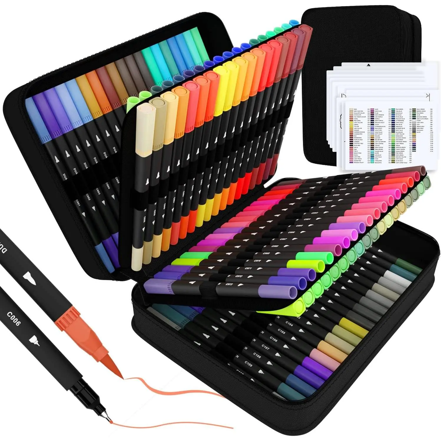 Art Supplier  Brush Markers Pens, 110 Artist Coloring Marker Set, Fineliner & Brush Tip Pen with  Case for Adults Coloring Books & Journal, Drawing, Doodlin