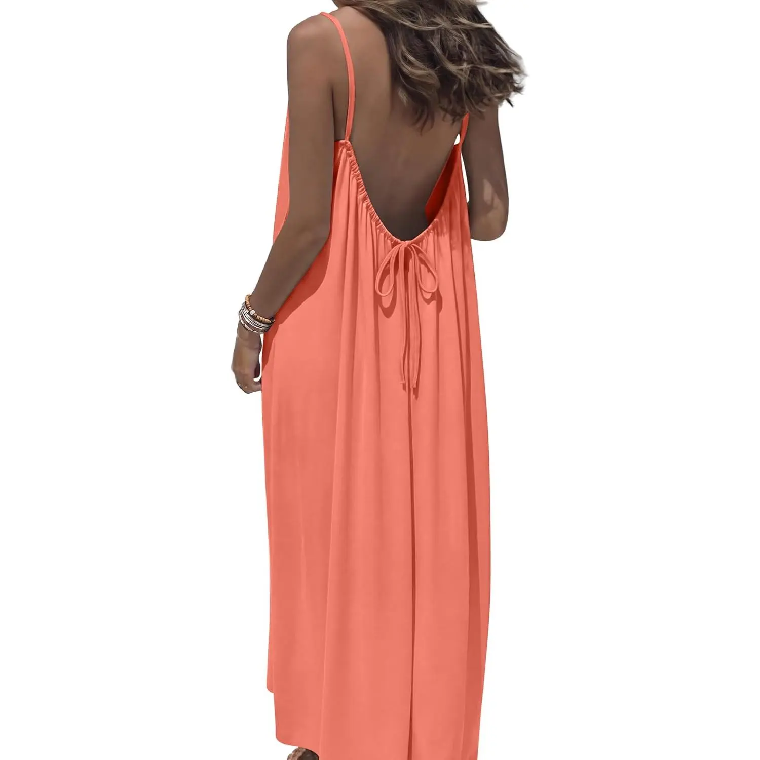 Summer Dresses for Women 2026 Backless Cami Maxi Sundresses Spaghetti Strap Beach Vacation Clothes Swimsuit Coverup