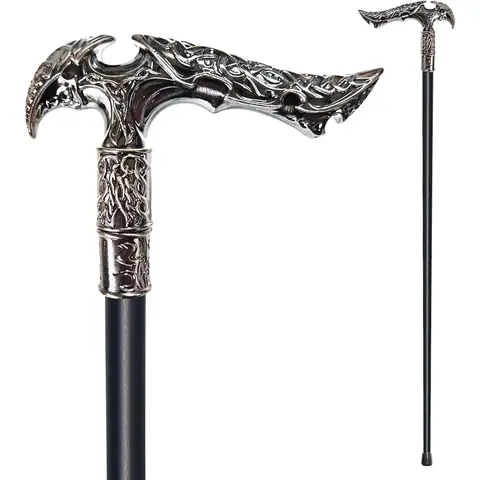 Heavy Duty Walking Cane, 36.5 in Zinc Alloy Hiking Stick, 500+ lbs Capacity, Ergonomic Handle, Fashionable Goth Gothic Aesthetic Matte Black-Silver Metal, Canes for Seniors, Durable Walking Sticks for Men Women