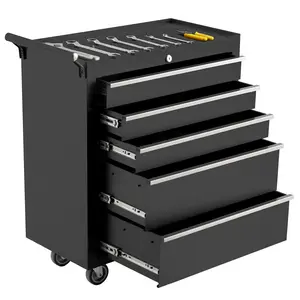 Heavy-Duty 26-Inch 5-Drawer Rolling Tool Chest - Metal Toolbox Organizer with Lockable Wheels, Auto Lock System - Storage Cabinet for Garage, Workshop, Repair Shop