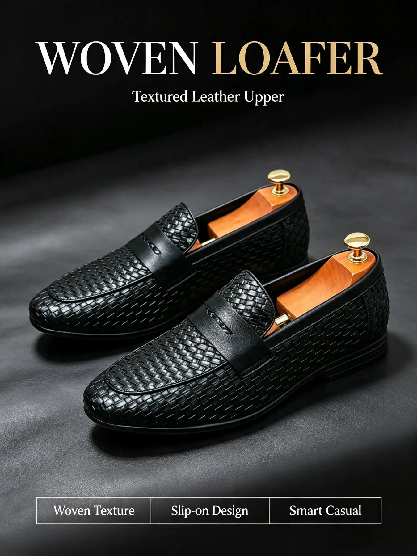 Men's Handmade Braided Flat Heel Loafers, Slip-On Formal Shoes, Business Casual Comfortable Flat Shoes, Versatile for Weddings and Parties