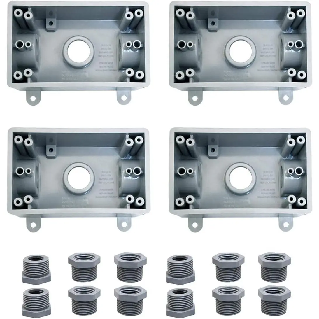 set of weatherproof socket boxes, PVC electrical boxes, 1/2" and 3/4" threaded connectors| Durable, high-impact-resistant PVC material, compatible with 1/2" and 3/4"