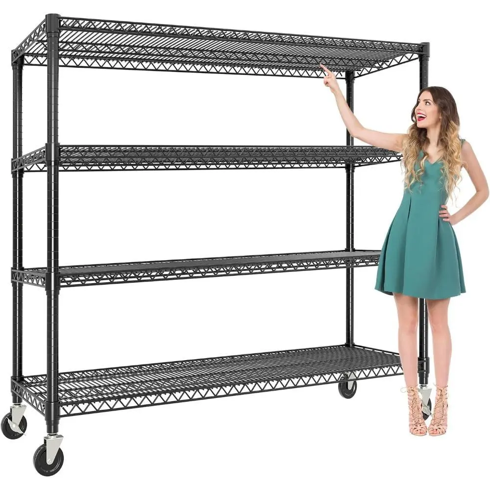 Industrial Heavy-Duty Carbon Steel Rolling Shelf Rack - 4-Tier Adjustable Wire Unit with Casters, 2640LBS Capacity, 17.7"Dx59"Wx71"H, Easy Installation for Garage, Household Commercial Stock Organization