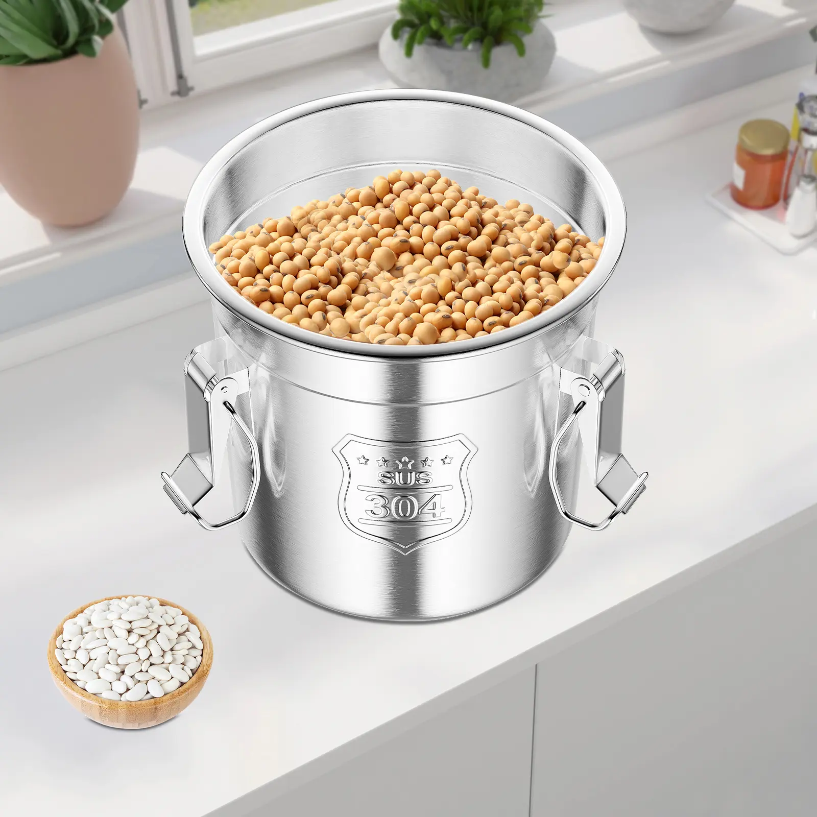 6L Stainless Grain Container 304 for Kitchen Breakfast Shop Hotel Food Storage Use