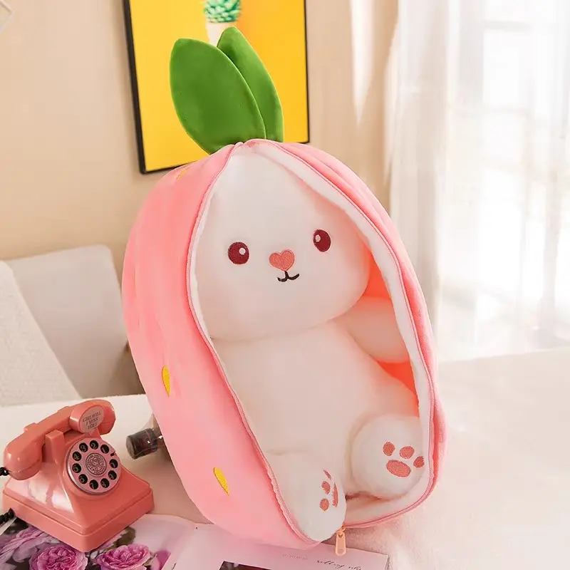 Strawberry Bunny Plush Toy Soft Kawaii Perfect for Cuddling Gifting or Decorating Your Bed Shelf Ultra Soft Fabric - Stuffed Animal Cute Strawberry Bunny Plush Toy Soft Kawaii Stuffed Animal Gift for Kids Girls Hug Pillow Bed comfort  gifts squish  mail A