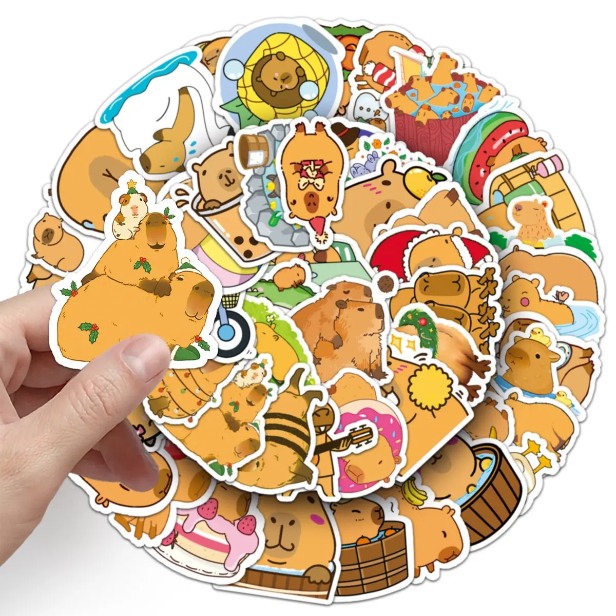 50pcs Capybara Cute Healing Style Stickers Pack, Adorable Vinyl Decals, Ideal for Laptop, Journal, Water Bottle, PVC Material