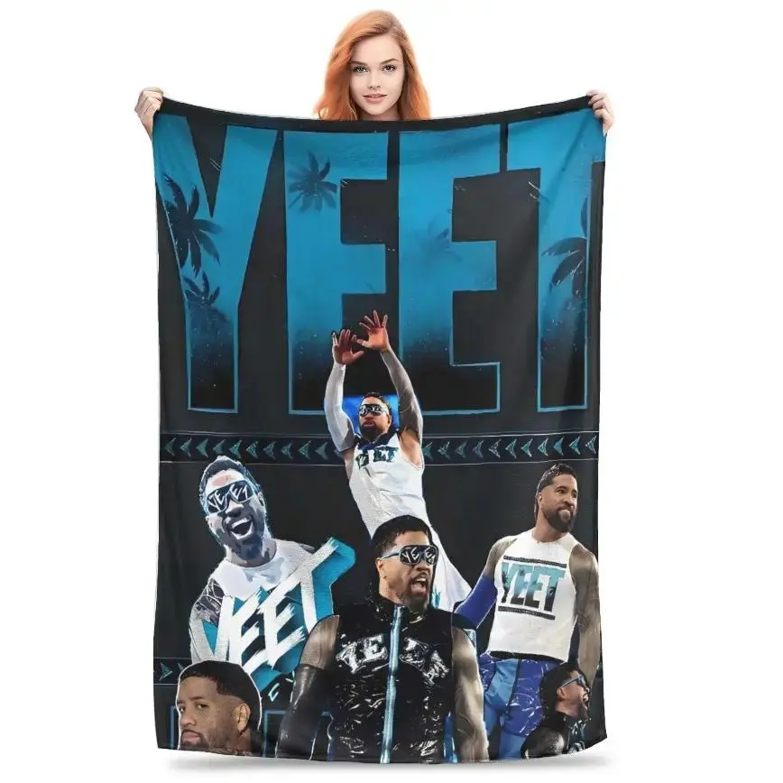 Jey Uso Yeet WWE Wrestling Flannel Blanket, Street trend soft warm blankets, cooling blankets, bedding, bed accessories, Dorm Gamer Room Throw Holiday Gift For Wrestling Fans Kids