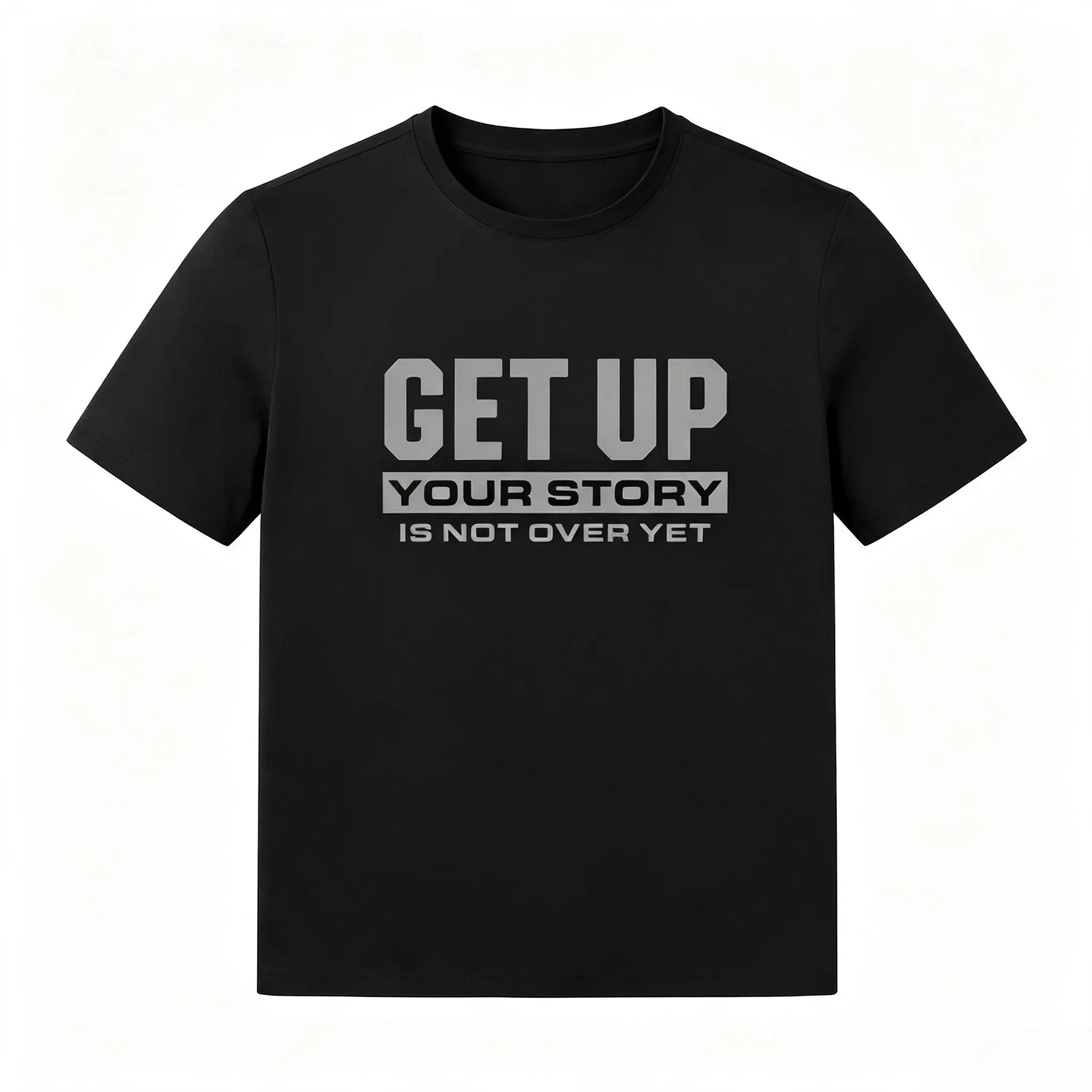Men's Motivational Slogan Print Short Sleeve T-Shirt - "Get Up Your Story Is Not Over Yet", Stretchy Breathable Fabric, Versatile Athletic Fit Sports Top for Daily & Active Wear
