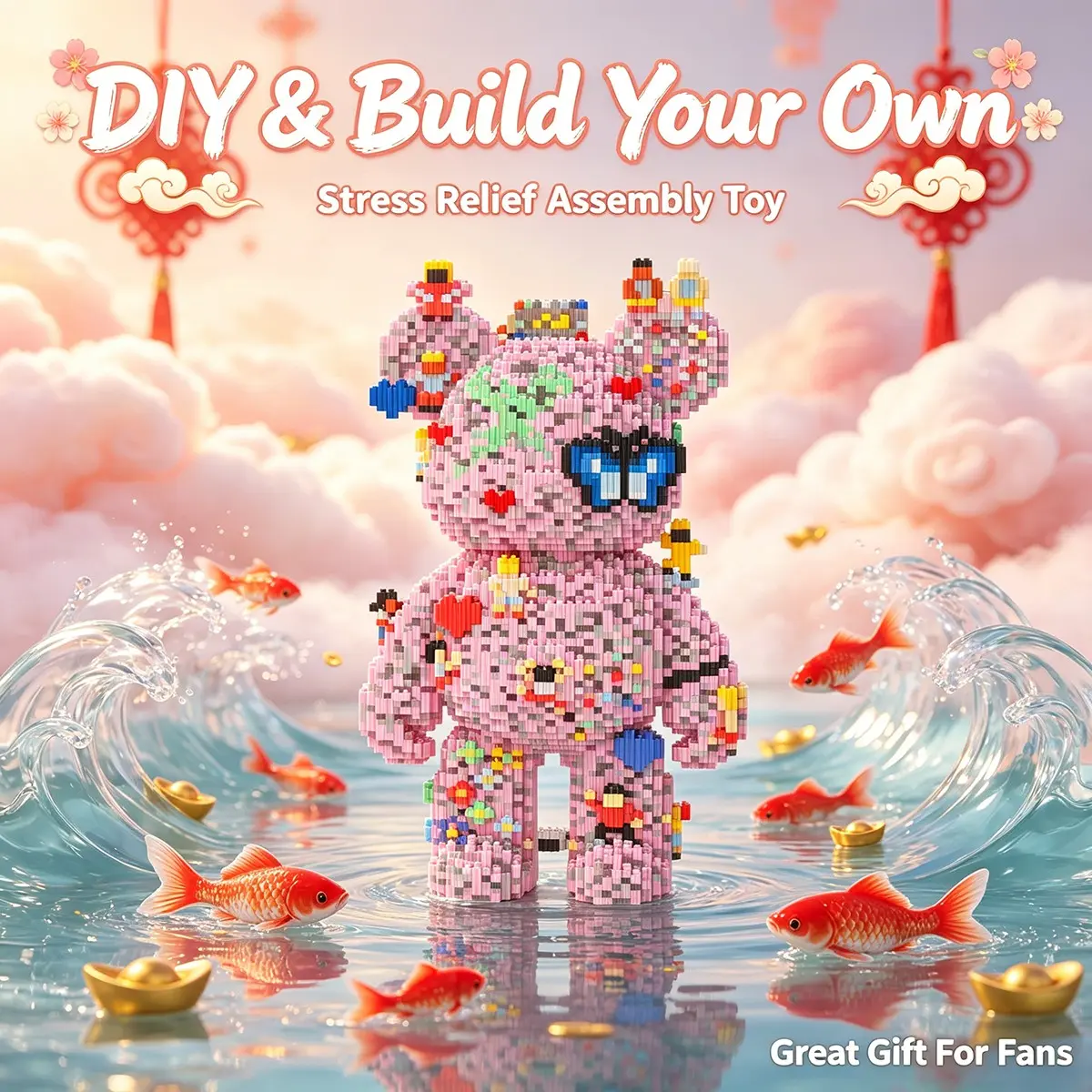 3D Puzzle Bear Building Blocks, Home Office Decor, Party Decoration, Ideal Gift, Handmade Craft, Fine Carving, Lightweight Statue