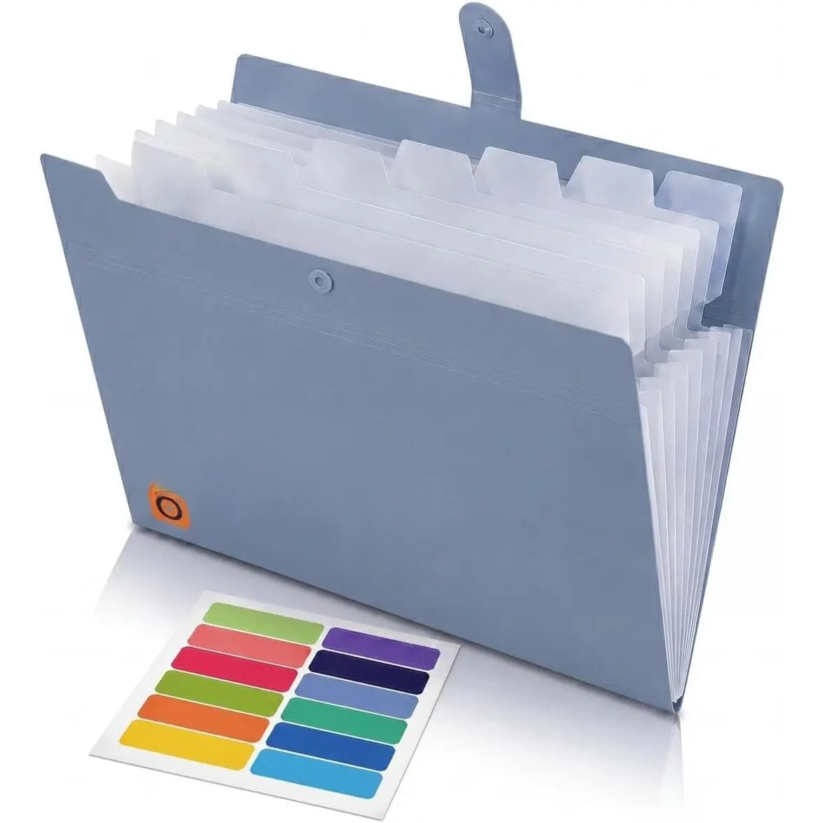 8-Pocket Expanding File Folder, A4 Letter Size Accordion Document Organizer with Snap Closure, Labeled Tabs & Customizable Color-Coding Stickers,  Office School (Slate Blue)