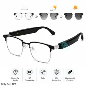 Photochromic Smart Glasses with Bluetooth Audio, Open-Ear Music, Hands-Free Calling, Touch Control, UV400 Protection,Voice Assistant,Photochromic Glasses for Men & Women