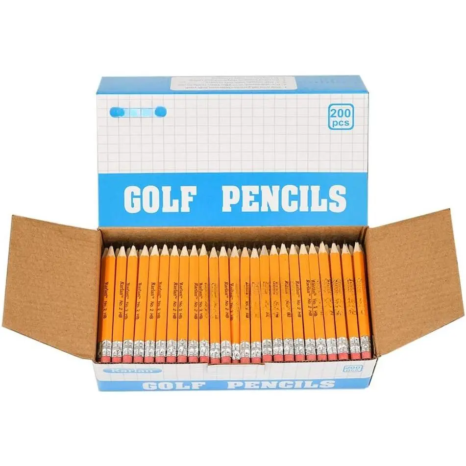 Golf Pencils with Erasers, 2 HB, Pre-Sharpened, 200 Count Bulk Pack | 3.5” Mini Pencil, Small Pencil for  Teachers Classroom ,  to School Supplies