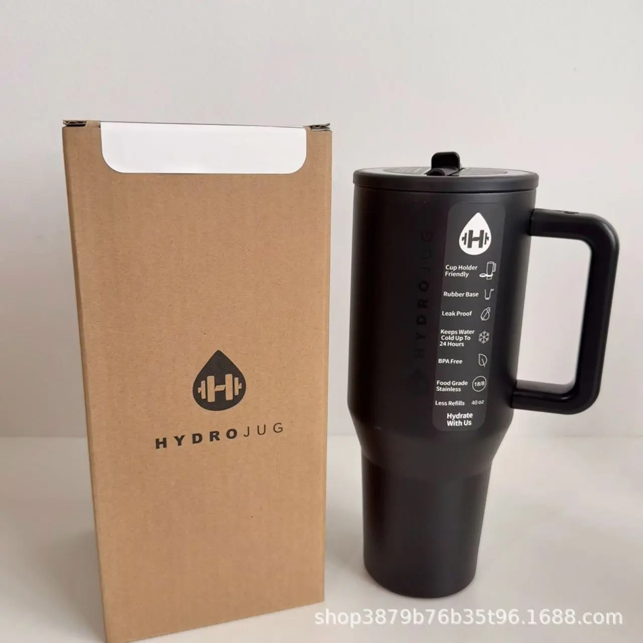 Cross-border European and American 40oz handle cup sealing cover straw HYDROJUG large capacity leak-proof automotive sports thermos cup