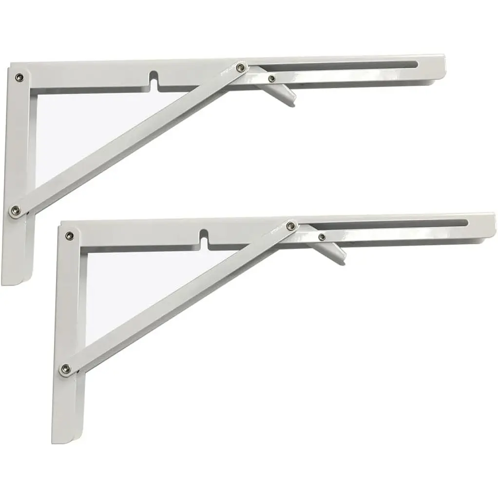 White Folding Shelf Brackets Max. Load 220 lb, Heavy Duty DIY Wall Mounted Shelf Bracket Space Saving for Table Work Bench (6 INCH-2PCS)