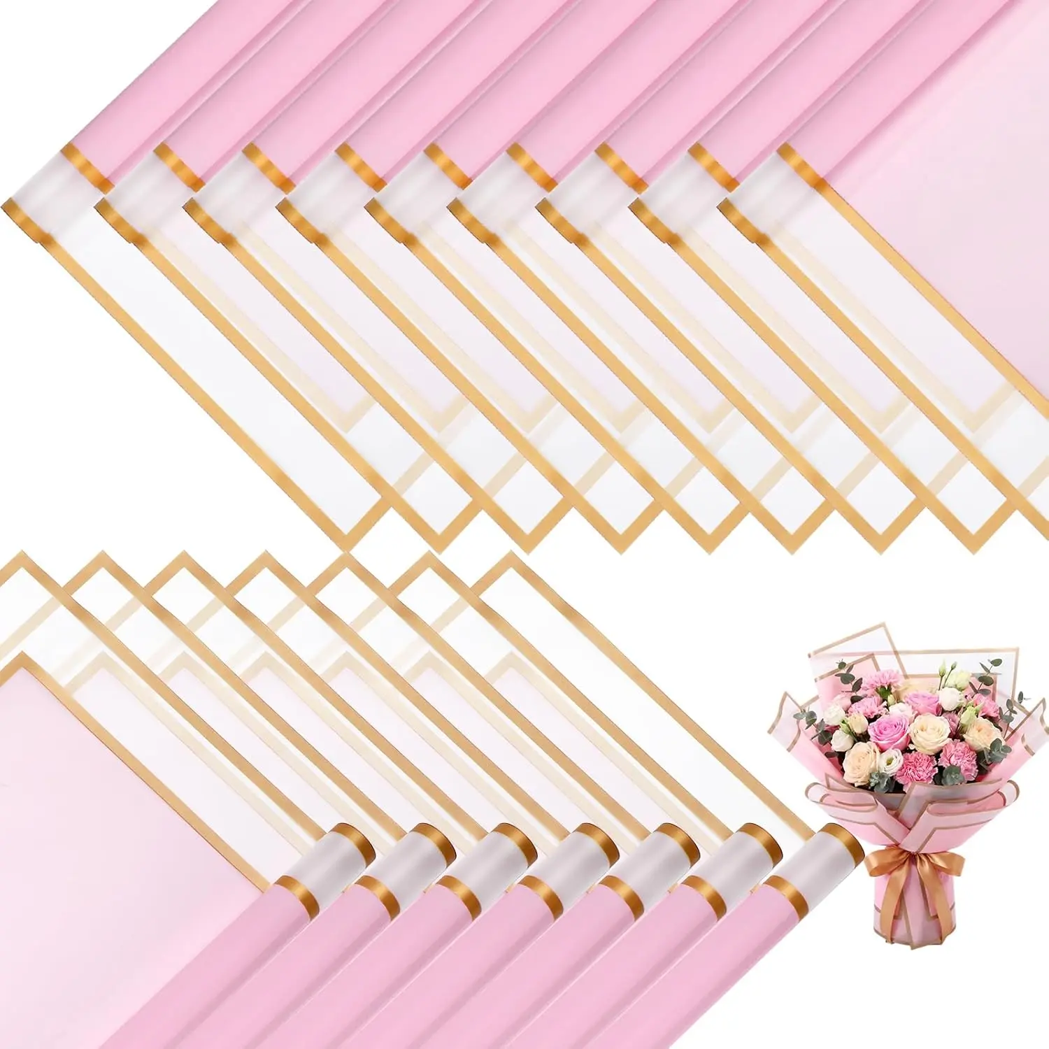 Pink Flower Paper Wrap, 320 Sheets Waterproof Gift Wrap (22.8in x 22.8in) for Bouquets, Weddings, DIY Crafts - Office Stationery & Gift Wrapping Supplies