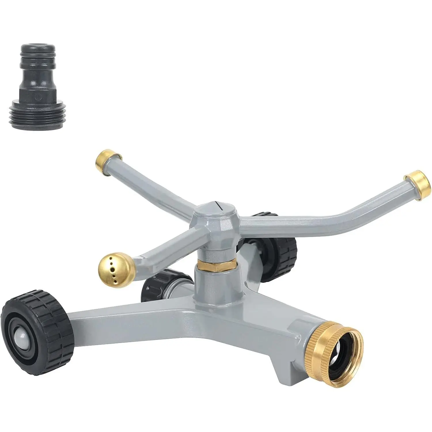 Metal Rotating Water Sprinkler for Lawn, Heavy Duty Metal 3-Arms Whirling 360 Degree Automatic Rotary Sprinkler with Wheeled Base for Small Areas, Garden, Yard, Cover up to 1,384 Sq. ft.