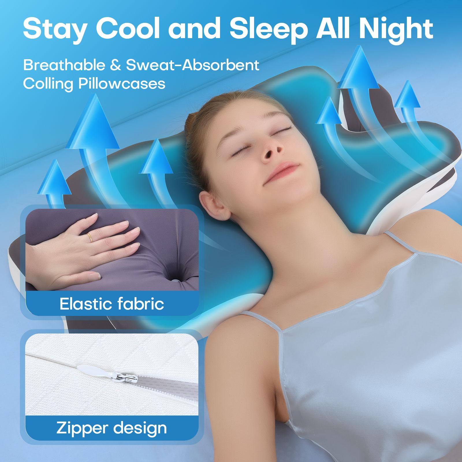 Supportive Memory Foam Cooling Neck Pillow, Zoned Contour Pillow for Side, Back and Stomach Sleepers, Washable Breathable Queen-Size Pillowcase