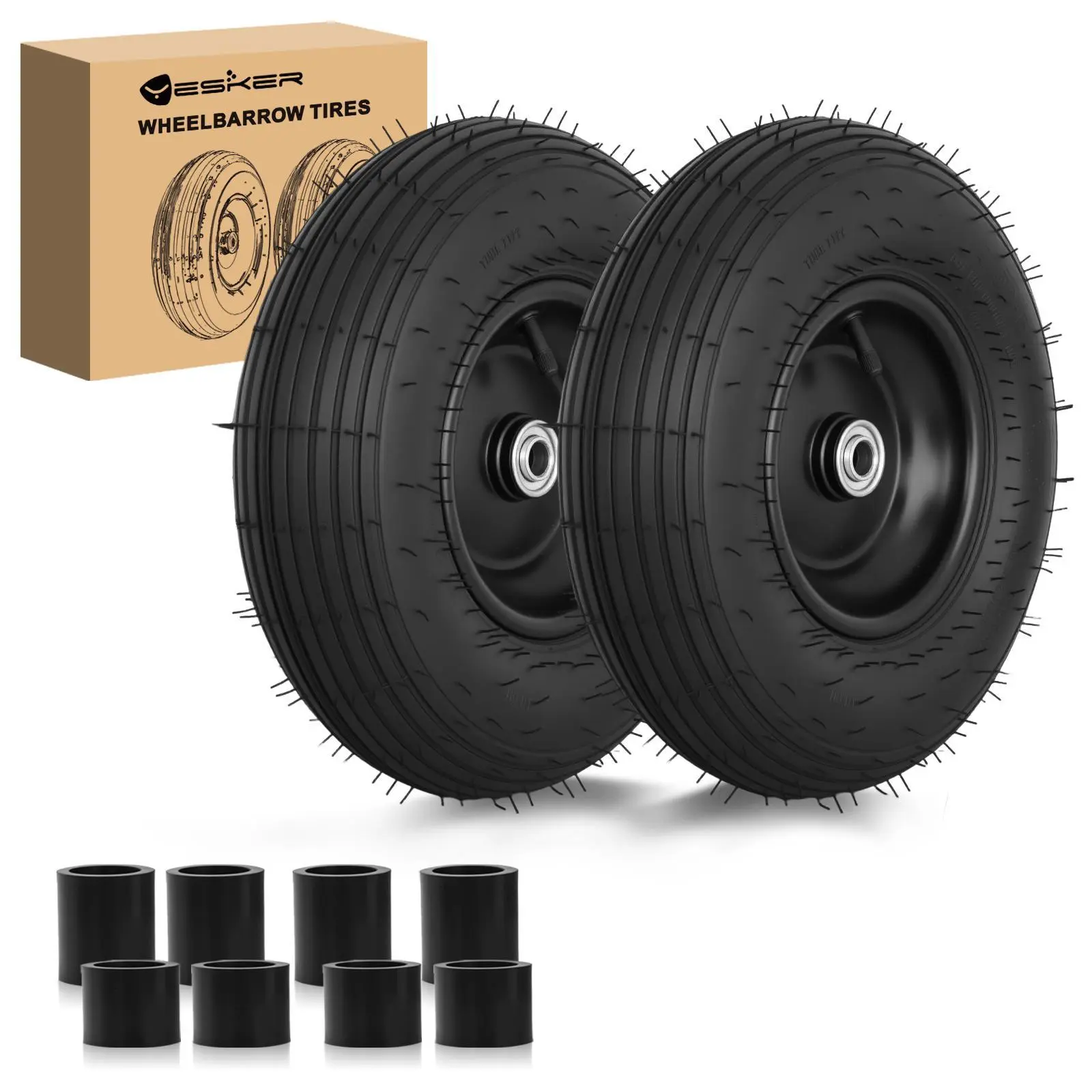 Yesker 4.00-6" Durable Pneumatic Air-Inflated Tire & Wheel Replacement Set (2 Pack), 13" 5/8" Axle Bore Fits Wheels for Wheelbarrows, Gorilla Carts with Load Control & Traction