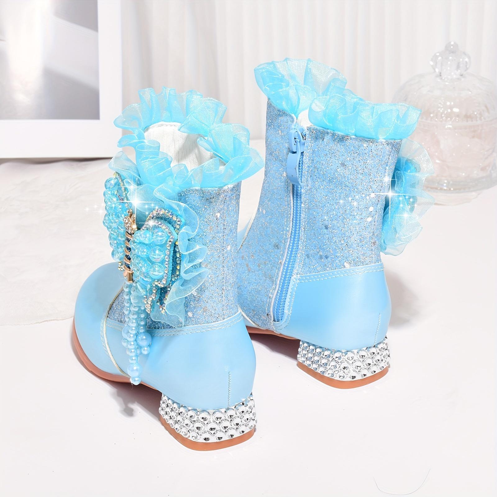 Warm Boots Winter Fleece Lined |                   Fashion Short Boots for Girls New Warm High Heel Princess Bowknot Daily Shoes