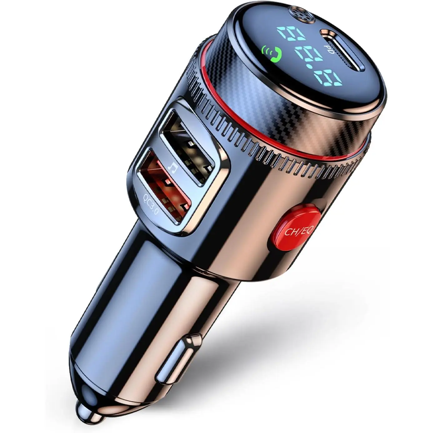 Bluetooth 5.4 Car FM Transmitter,Wireless Radio Adapter with 48W(PD 30W USB-C & QC3.0) Fast Charging,Hands-Free Calls,HiFi Deep Bass,Siri/Google Assistant,Music Player for Cars/Trucks/Vans