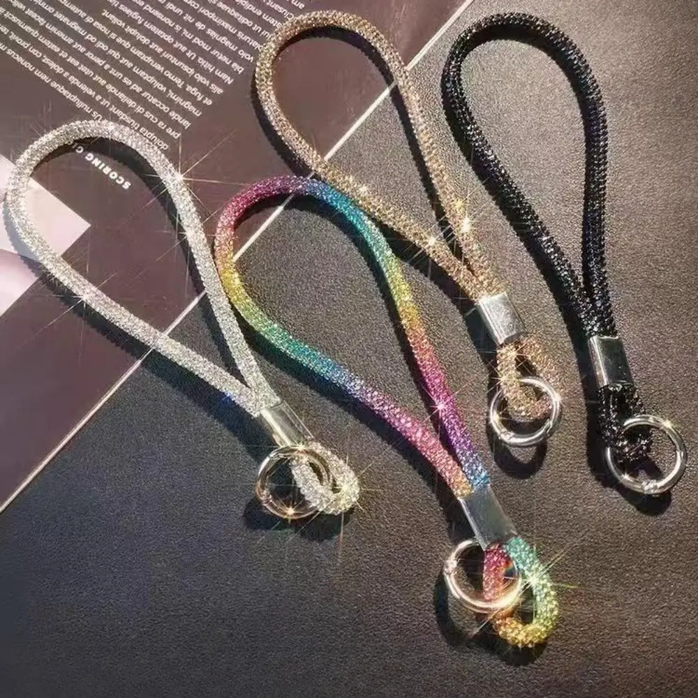 Sparkly Rhinestone Phone Wrist Charm 18+4cm | Durable Short Bling Phone Lanyard | Fashion Decorative Phone Accessory for Women
