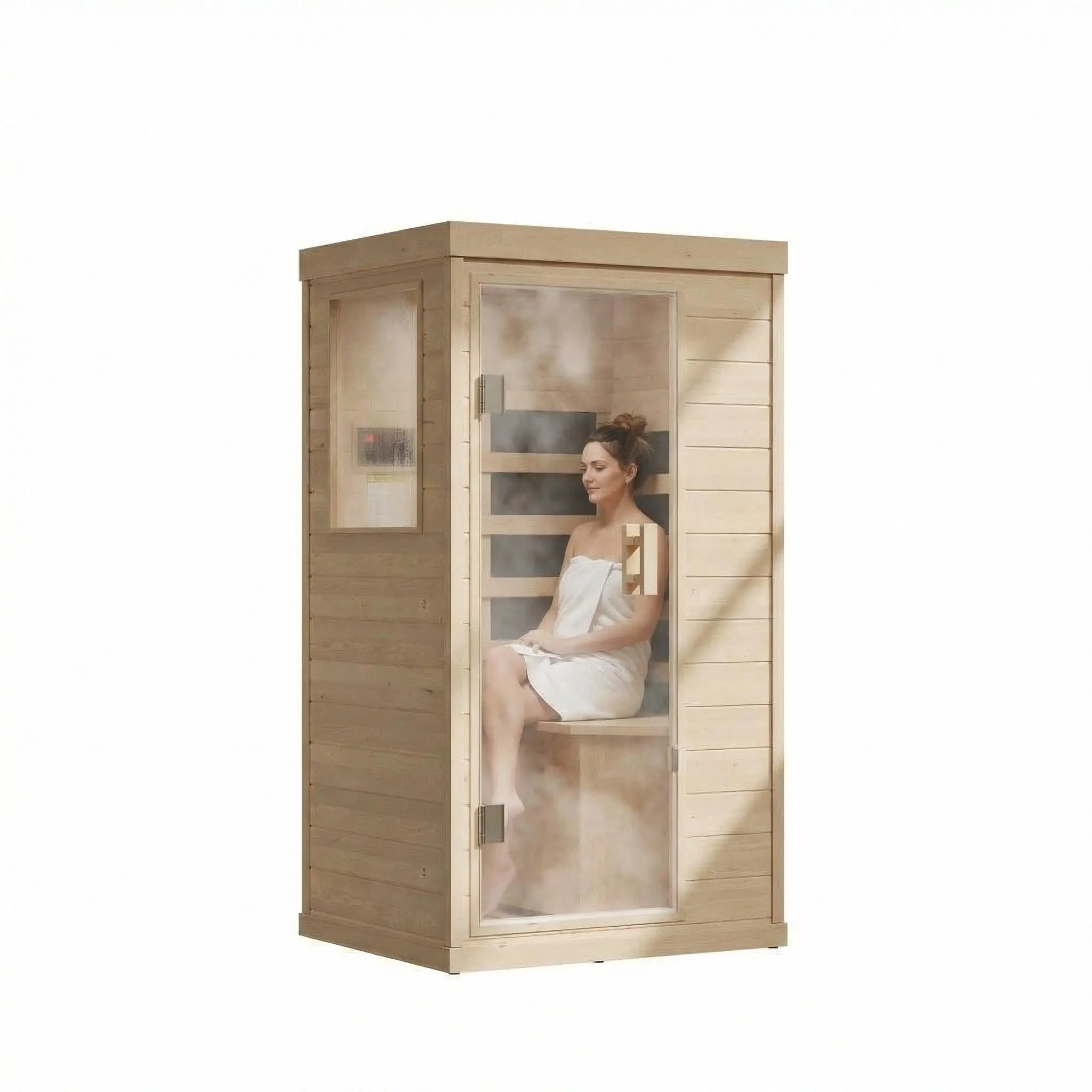 GARVEE Person Far Infrared Sauna, Low EMF Indoor Dry Heat Sauna with LED Lights Bluetooth Speakers, 110V Home Spa with Canadian Hemlock Wood, Tempered Glass Door, for Home & Gym (32.7"x27.6"x60.2")