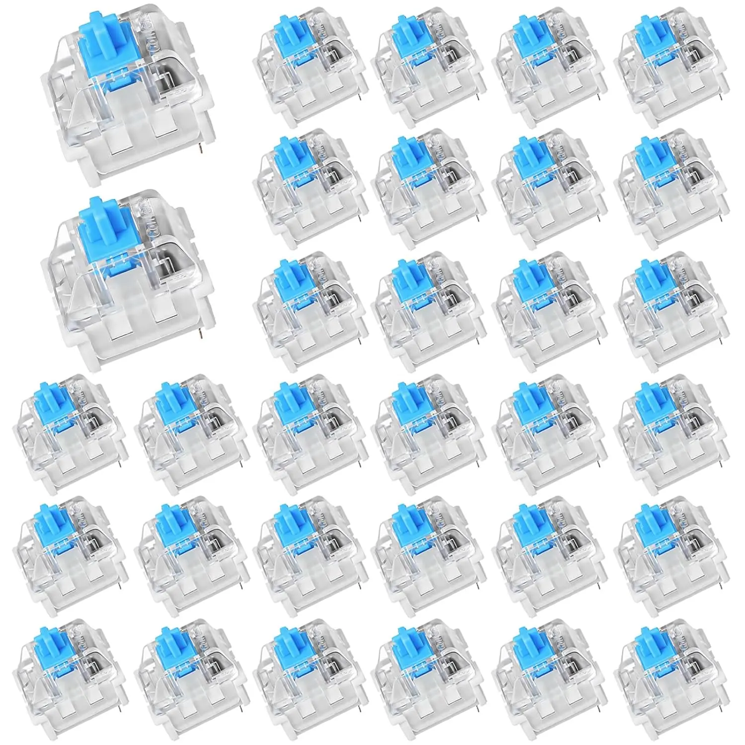 30-Count Blue 3-Pin Mechanical Switches, Clicky Tactile Feedback, Accurate Typing, Plastic Copper Construction, Long-Lasting for Gaming Keyboard Repairs, Office & LED Devices