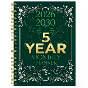 2026-2030 Monthly Planner/Calendar - January 2026 to December 2030, 5-Year Monthly Planner, Green-Themed Cover Design Notebook, Annual Calendar Planning, Monthly Tabs, 60-Month Calendar, 5.5 x 8.3 inches, Thick Paper, Elastic Cover, Durable Double Wire Sp