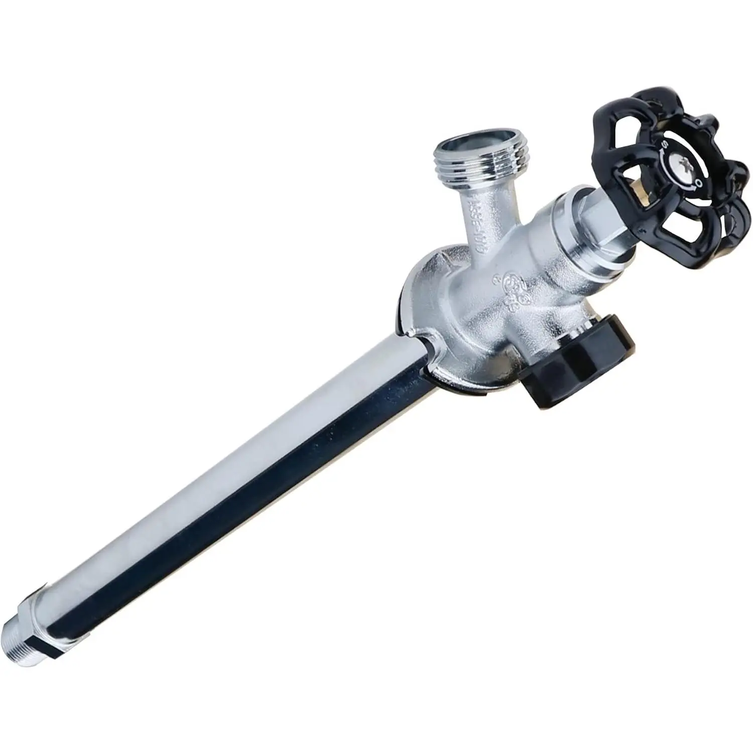 Brass 12" Frost Proof Outdoor Faucet, Anti-Siphon Sillcock, Polished Chrome, 1/2" MIP x 3/4" Hose Bibb