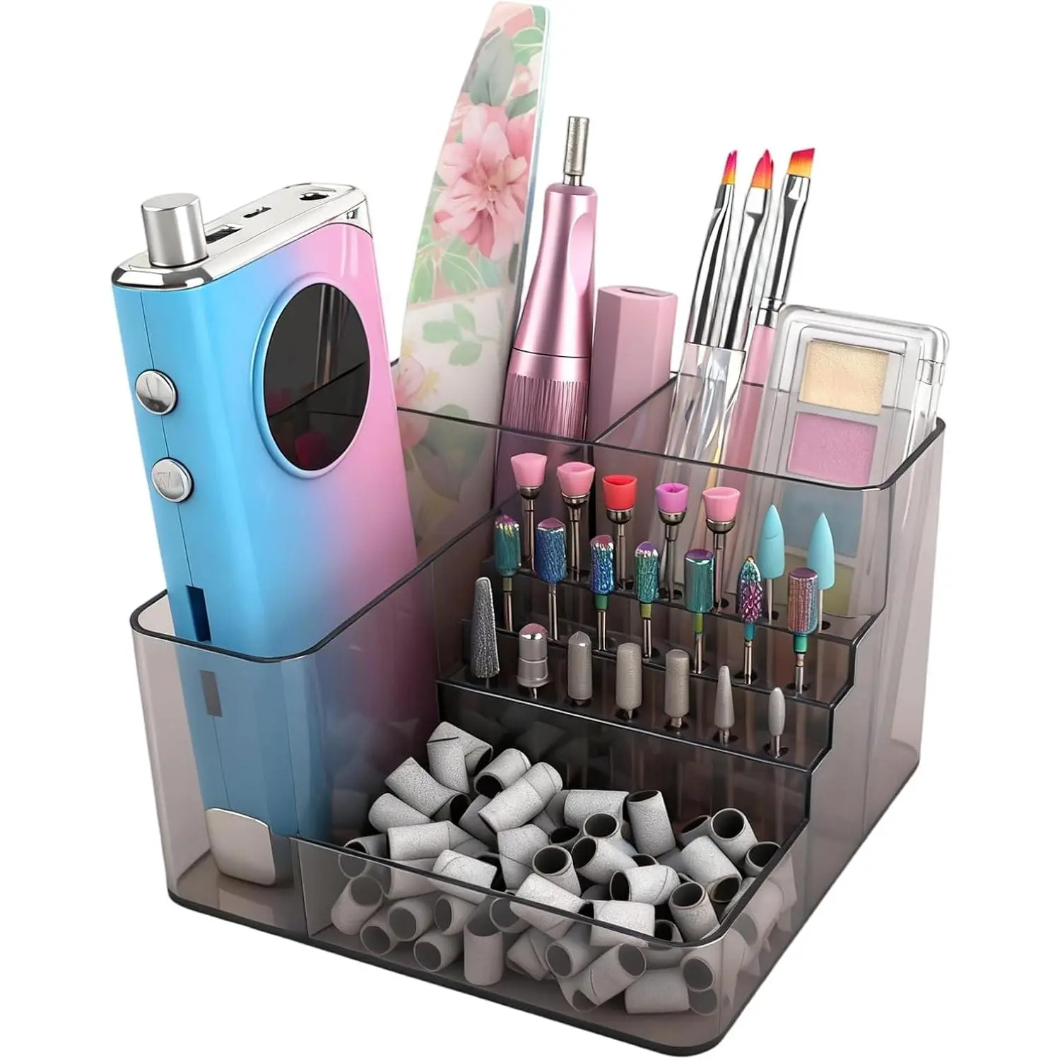 Drill Holder, 21 Holes  Drill Machine & Bits Storage Box,   Drill Bit Holder Professional  Tools Organizer,  Desk Organizer for  Tech (Gray)