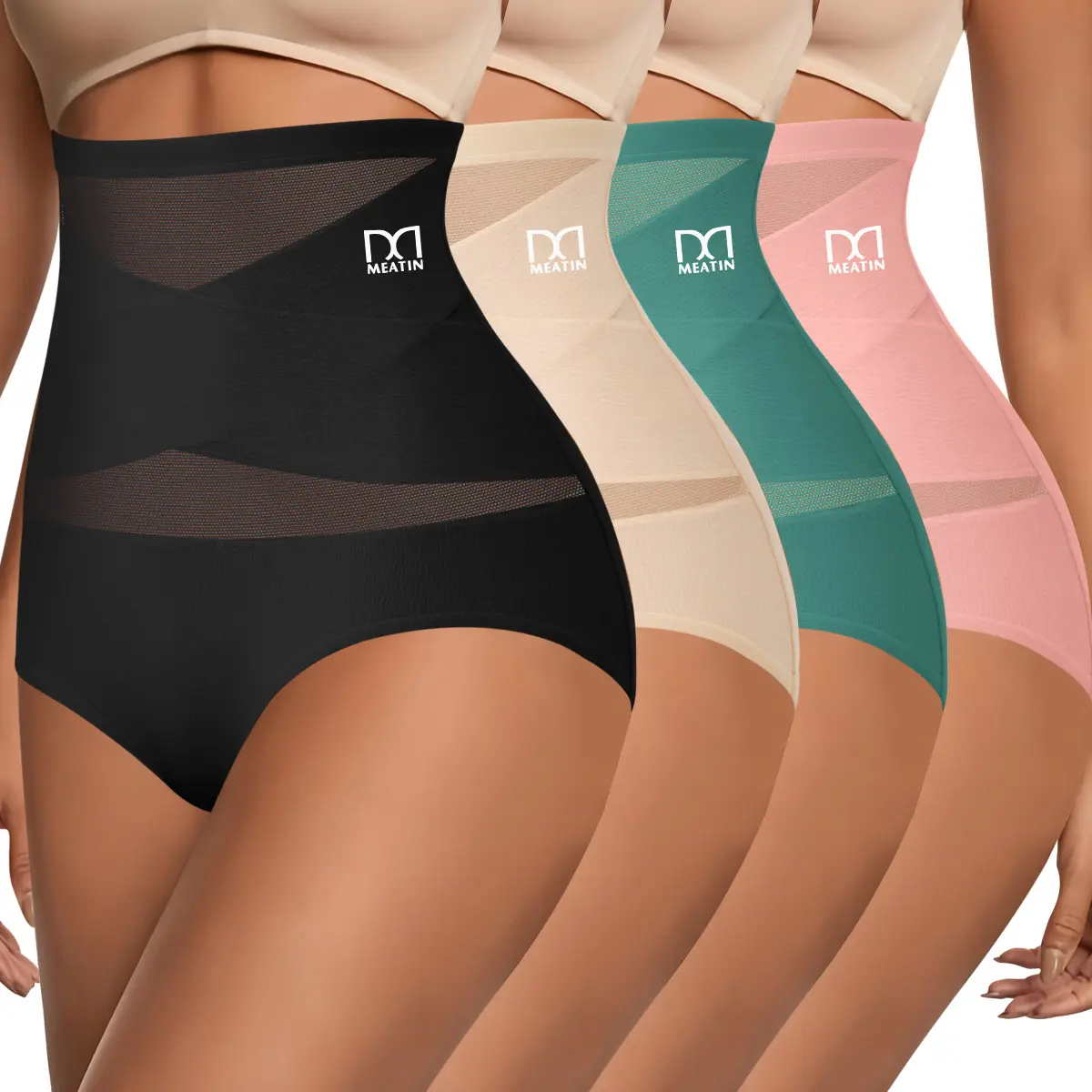 QUASTI 4‑Pack Women's High‑Waisted Cotton Panties, Crossover Shaping Breathable Comfort Tummy Control Hip‑Lifting Briefs, Skin-Friendly Solid Color Minimalist Soft Intimates for Daily Wear, S‑XXL