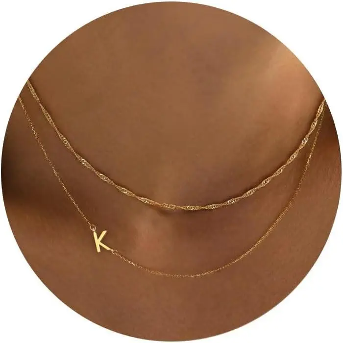 Women's 14 karat Gold Plated Layered Initial Stacking Necklace Set - Dainty Letter Choker, Layered Chain Necklace, Gold Accessories for Adults' Casual Wear