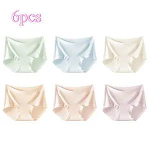 6pcs-Women Mid Rise Cotton Briefs with 10A Mulberry Silk Crotch, 7A Antibacterial, Tummy Control Breathable Underwear