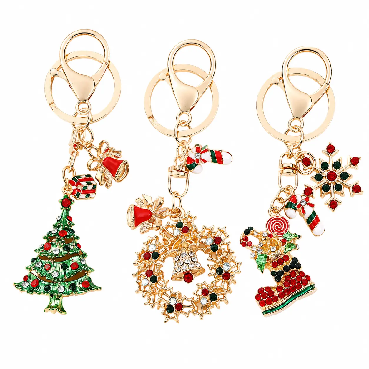 Festive Holiday-Themed Alloy Keychain Set – Mini Christmas Tree, Gift-Shaped Shoe Charm & Bag Pendant for Seasonal Decor, Travel Accessories, and Thoughtful Small Presents