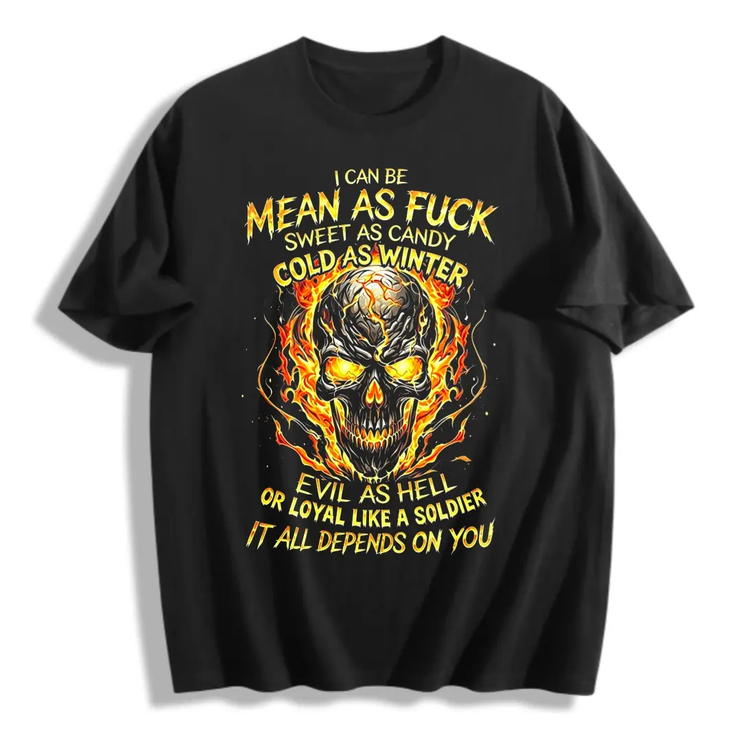 Generation X I Can Be Mean As Fuck Sweet As Candy Cold As Winter Custom Year Skull T-shirt Breathable Tshirt ，100% Cotton Unisex Oversized  Tshirt (S-5XL) ﻿