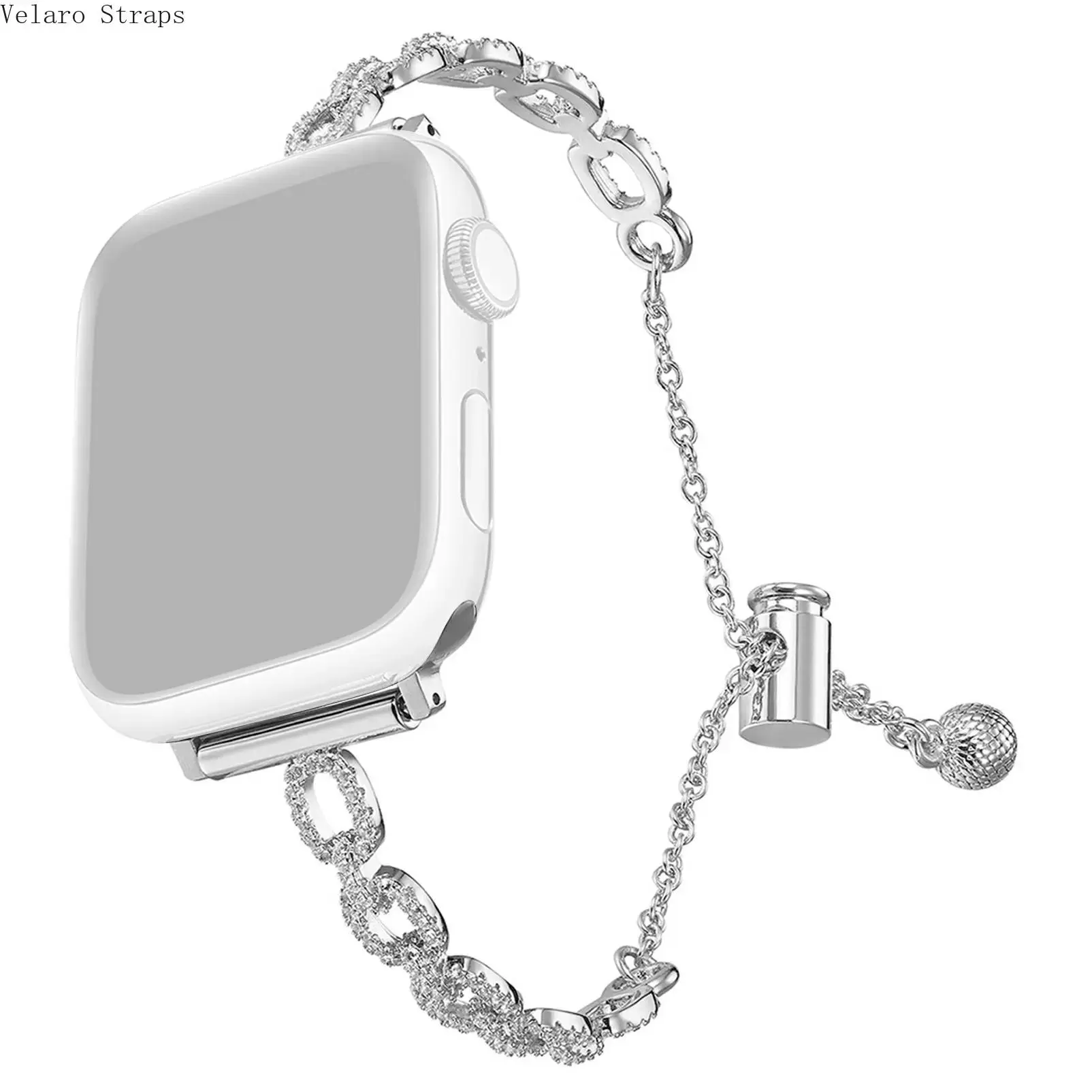 Rhinestone Encrusted Loop Link Metal Smart Watch Strap - Durable, Sparkly Adjustable Women’s Accessory for 38/40/41/42mm Apple Watch Wearables, Accessories