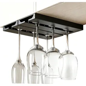 2Pcs Wine Glass Holder,Stemware Rack Plastic Punch-free Hanging Under Cabinet for Bar,Kitchen and Restaurant (black)