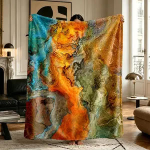 Comfortable Abstract Print Flannel Blanket, Soft Warm Anti-Pilling, Ideal for Nap, Camping, Travel, All Seasons Gift